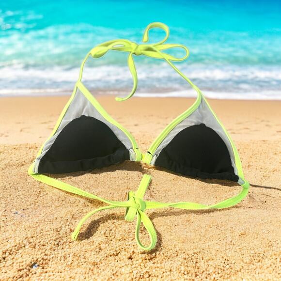 SHEIN Cheeky Neon Yellow & Black Mesh Triangle Bikini Set – Size Medium - Picture 4 of 5